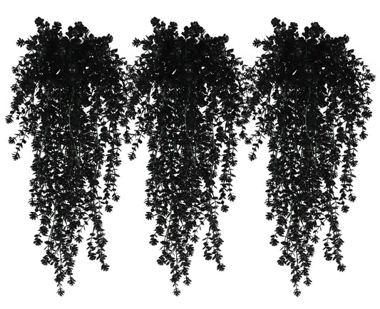 RECUTMS Black Hanging Flowers Faux Hanging Plants Black Artificial Hanging Plant Fake Greenery Faux UV Resistant Hanging Vines Plant for Indoor Outdoor Wedding Halloween Party Fall Wall Decor 3 Packs