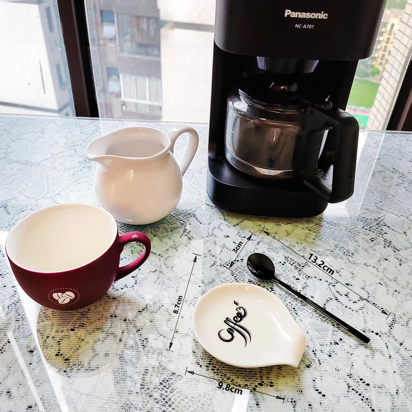 Coffee Spoon Rest, Small Ceramic Coffee Spoon Holder, Porcelain Spoon Holder, Ceramic Spoon Rest for Tablespoon,Teaspoon,Bar Spoon,Coffee Bar Accessories (Spoon Rest+Black Spoon)