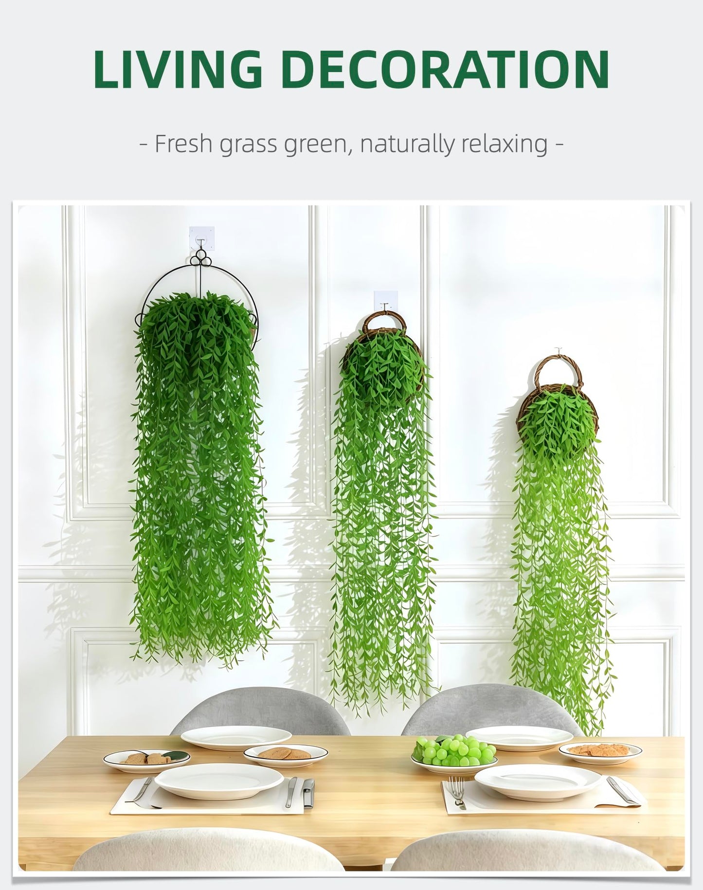 Awsyhom 5 Pack Artificial Hanging Willow Vine (3.3ft) - Fake Greenery Plants for Indoor/Outdoor Decor, Wedding & Photography - Green Tail Design (No Basket Included)
