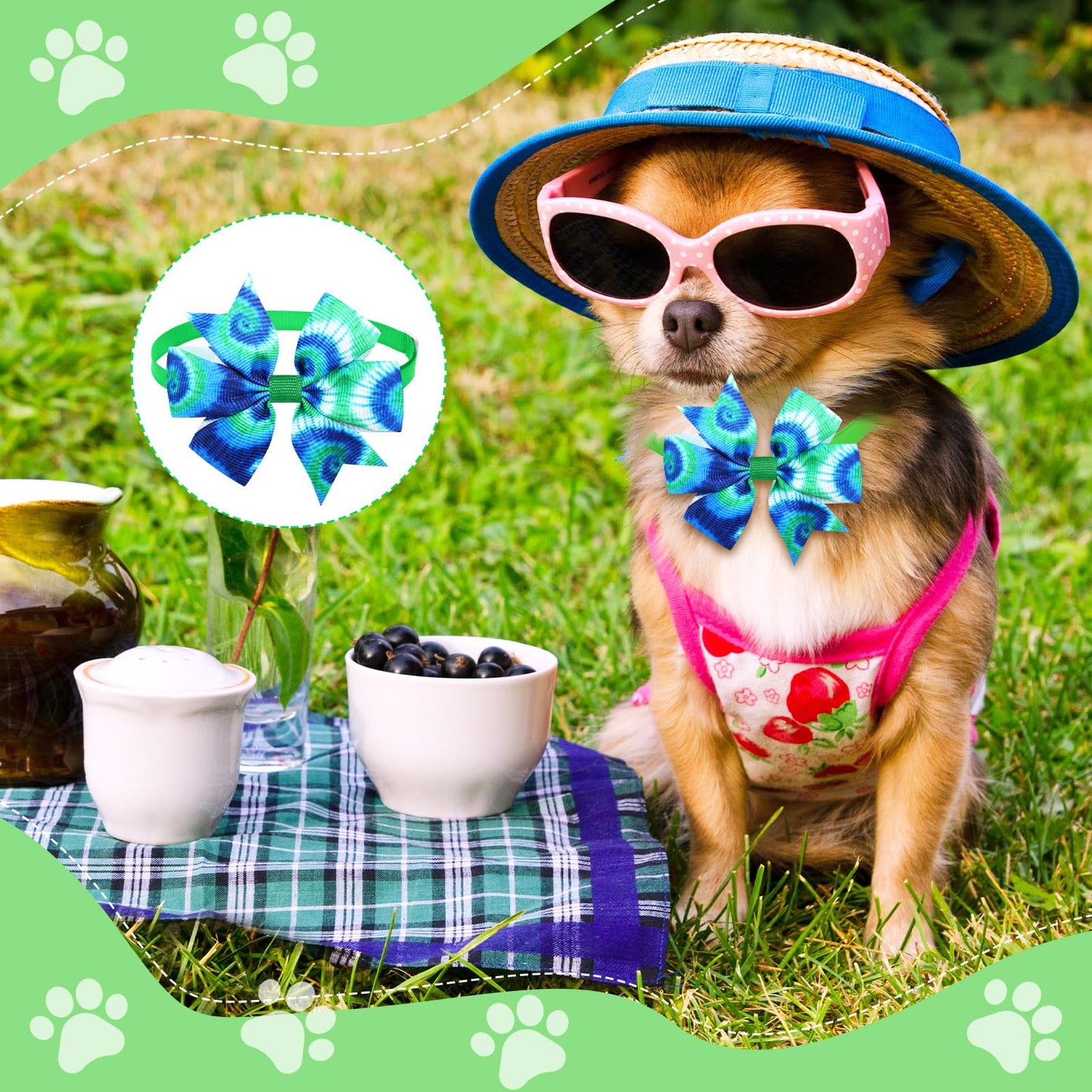 Talltalk 40 Pcs Tie Dye Dog Bow Ties Collar Bows Summer for Dogs Puppy Bowties with Plastic Buckle Adjustable Grooming Collar Ties Accessories for Small Medium Cat Pet Holiday Costume
