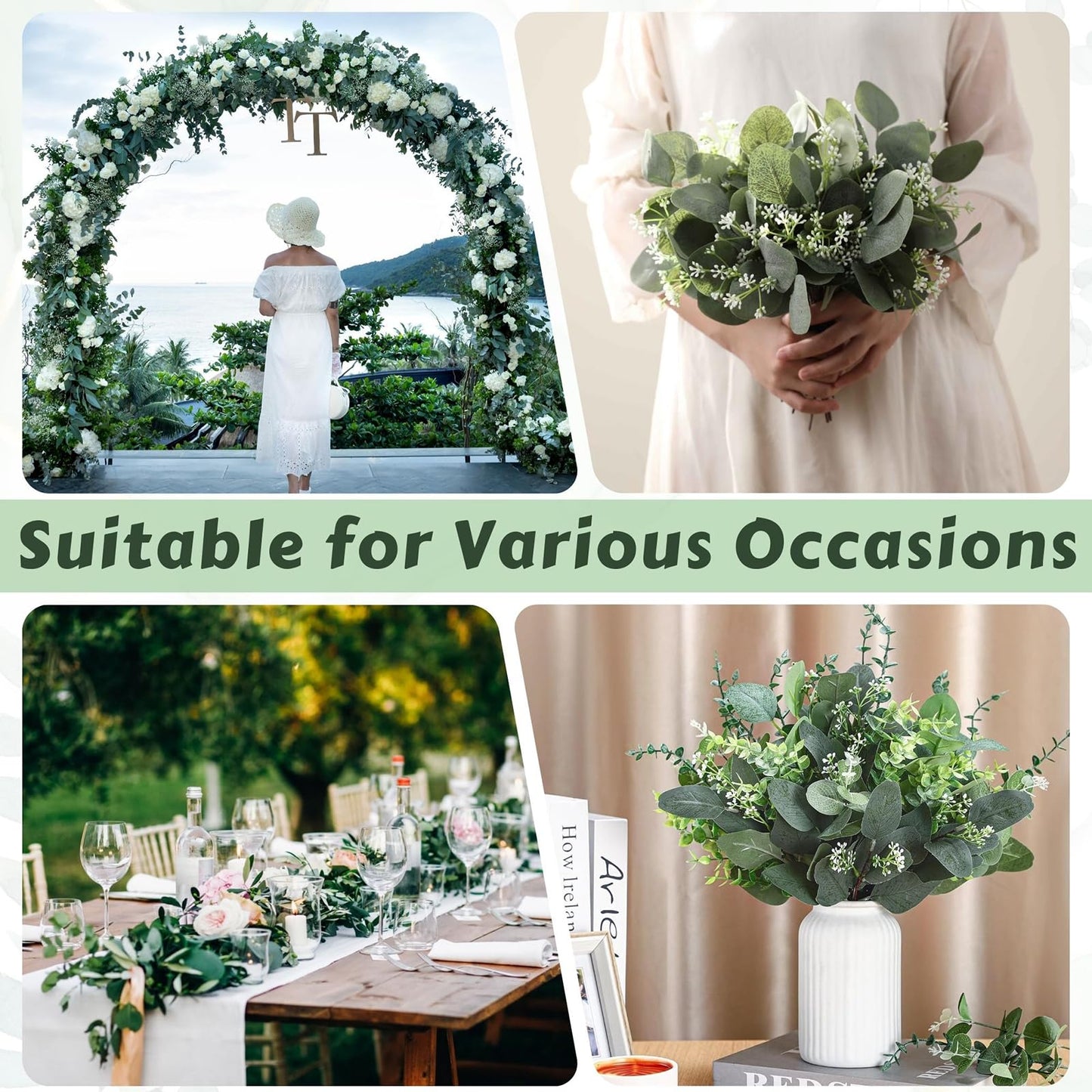 N MAGEAN Eucalyptus Leaves Stems 30 PCS, 4 Kinds Mixed Artificial Greenery Stems for Wedding Decor Vase Floral Arrangement Centerpiece