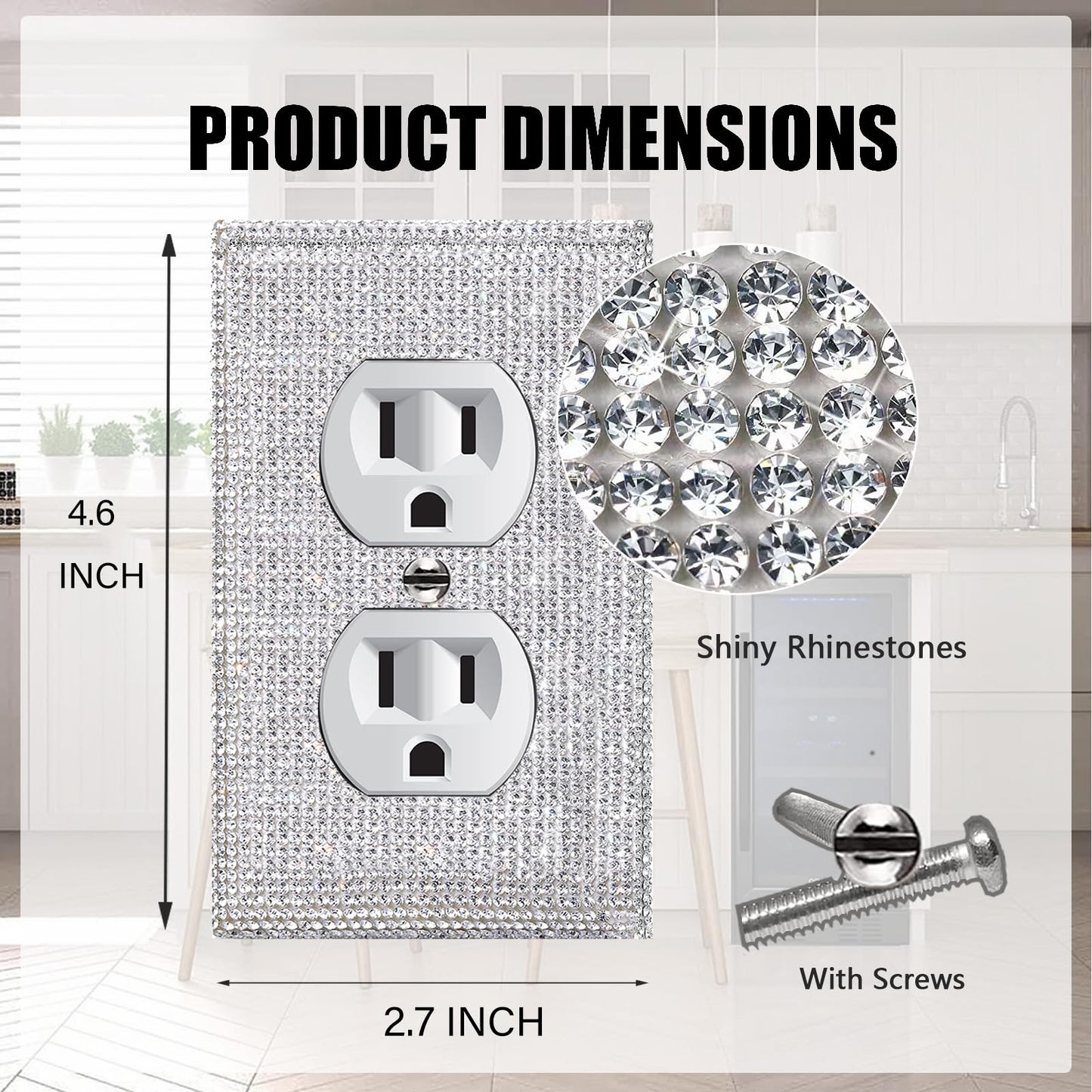 Gaocai 4 Pcs Shiny Silver Wall Plate Cover Decorative Light Switch Cover Single Toggle Rhinestones Outlet Cover