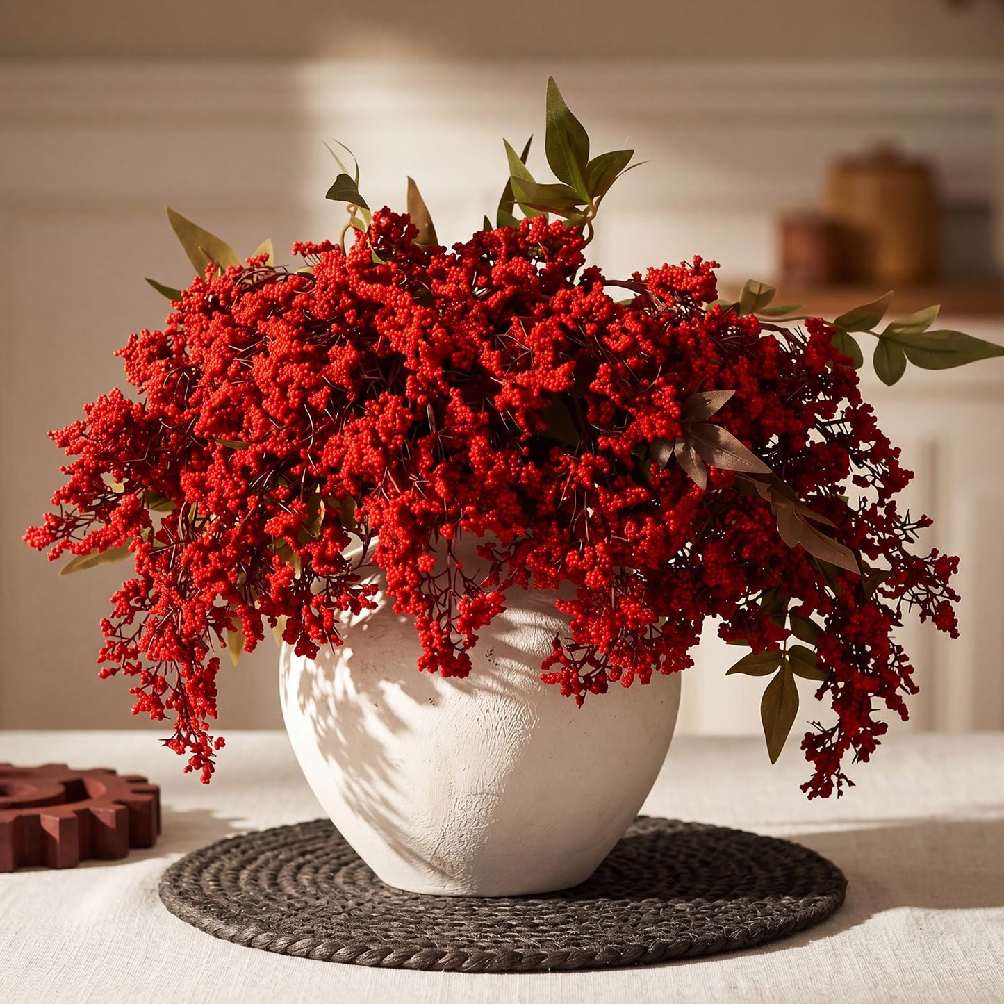 Dingion 3 Pcs 43 Inch Burgundy Berry Stem Artificial Spring Faux Sedum Stem Spray Flowers Realistic Flowers Branches Floral Picks for Vase Wedding Holiday Mantel DIY Harvest Seasonal Home Decor