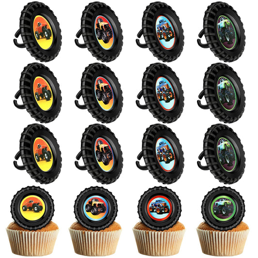 Chuangdi 48 Pieces Truck Cupcake Rings Monster Truck Cupcake Toppers Rings Colorful Car Monster Trucks Birthday Cake Decorations for Race Car Party Supplies 4 Styles