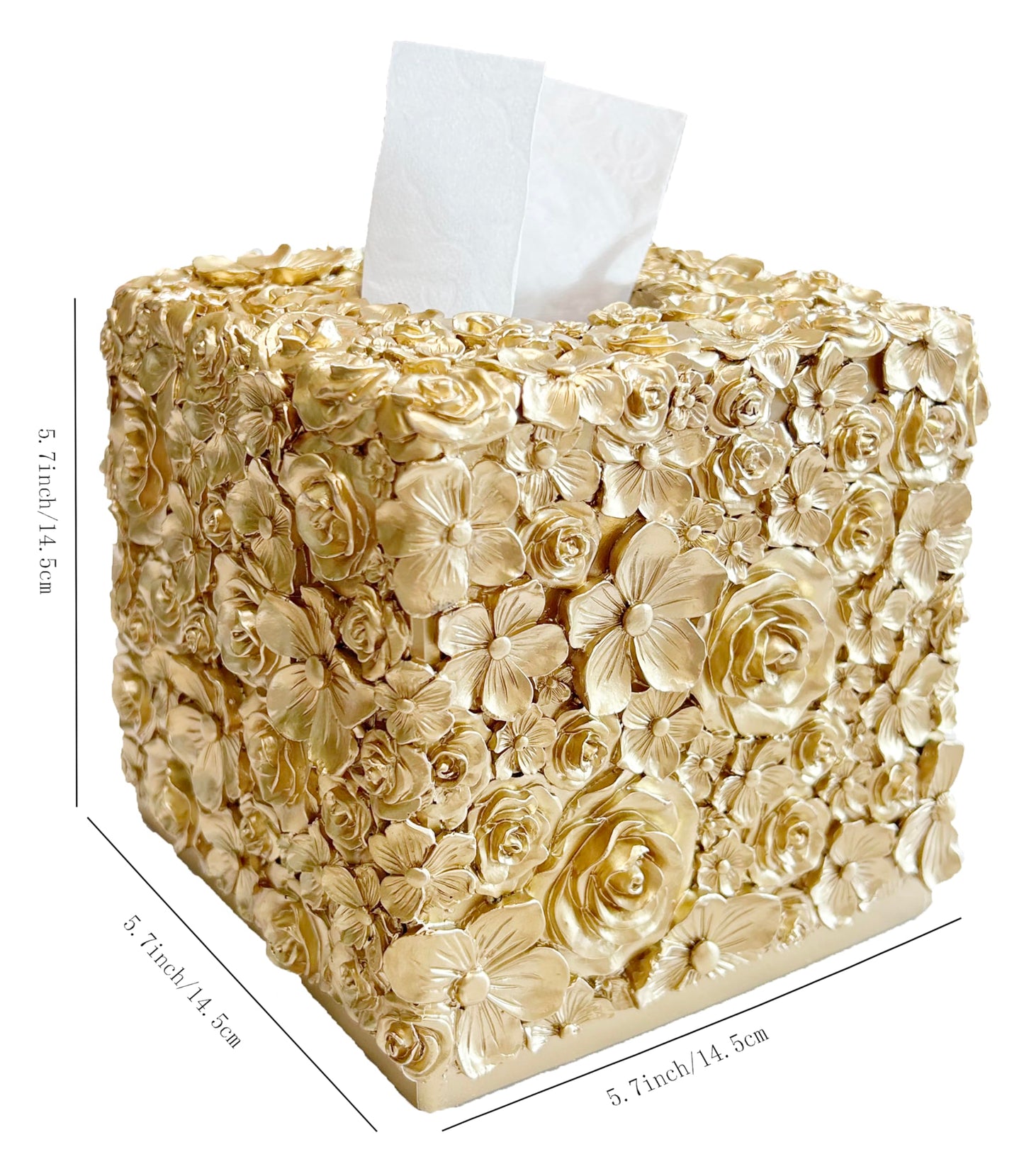 Huitony Square Tissue Box Cover Decorative Kleenex Box Holder for Bathroom & Living Room with Handcrafted Texture (Rose Gold)