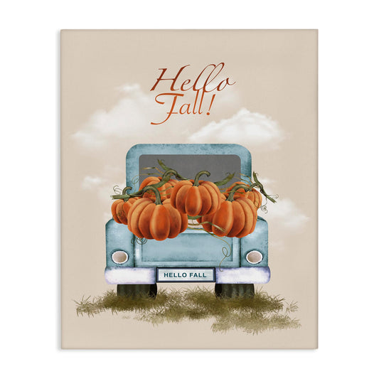 Stupell Industries 'Hello Fall Seasonal Autumn Pumpkins', Canvas Art, 30 x 40 Inches, Easy to Hang and Sturdy, Made in USA, by Andrea Jasid Grassi