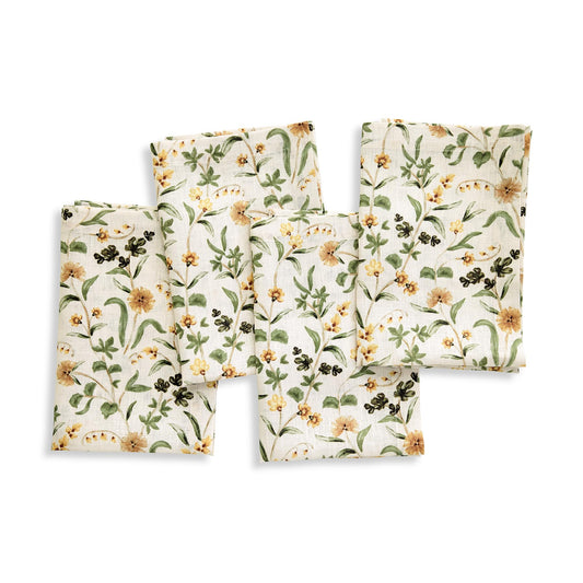 Solino Home 100% Pure Linen Cloth Napkins Set of 4 - Multicolor Floral Print Dinner Napkins 20 x 20 Inch - Handcrafted and Machine Washable - Fall Botanical Print