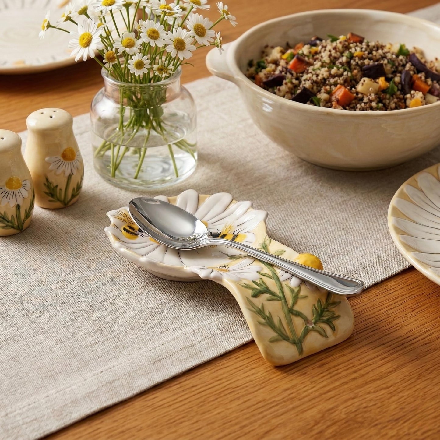 Blue Sky Clayworks Great Flower and Bustling Honey Bee Spoon Rest