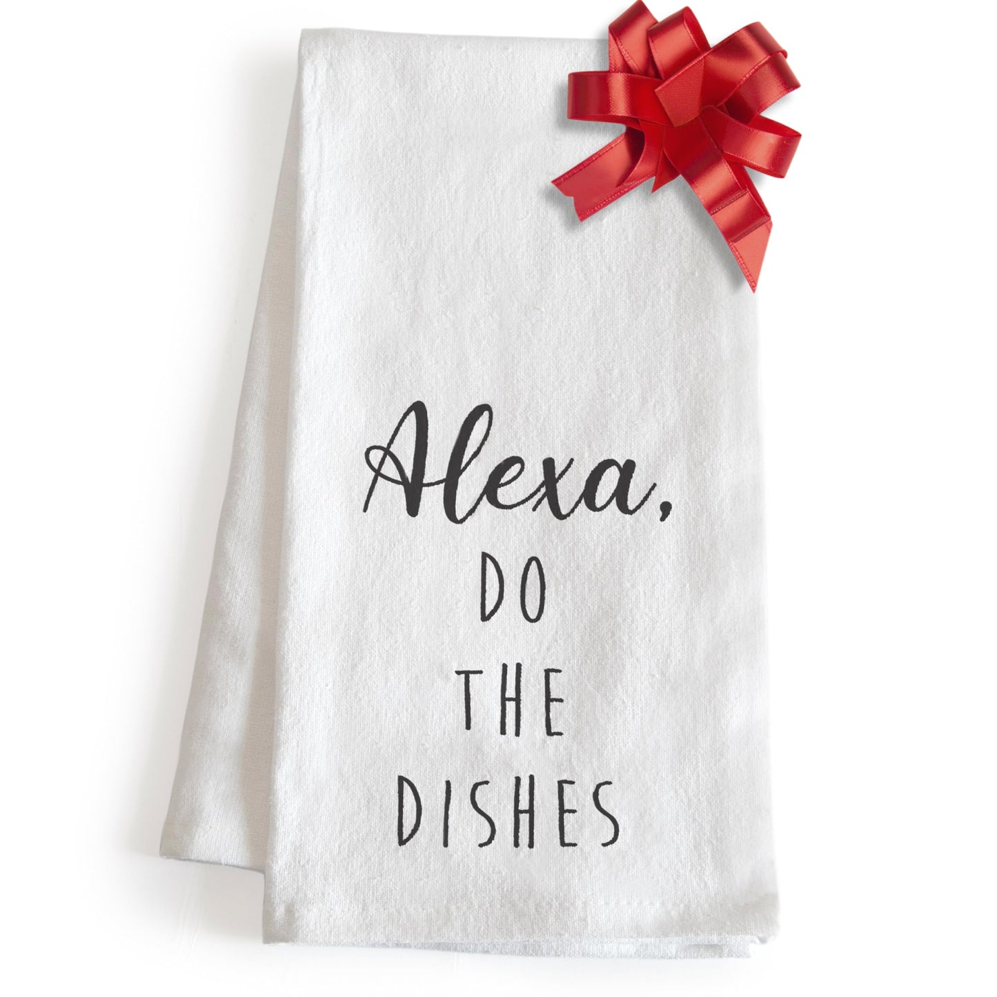 MAINEVENT Alexa Do The Dishes 18x24 Inch White Cotton Kitchen Towel