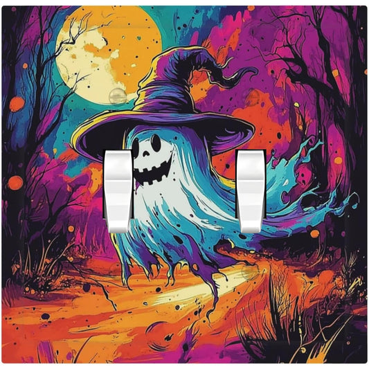 Donecmminery Decorative Switch Plates Ghost Colorful Forest Moon Dead Tree 2 Gang Double Toggle Outlet Light Switch Cover Wall Plate Electrical Faceplate For Nursery Kids Room Decor