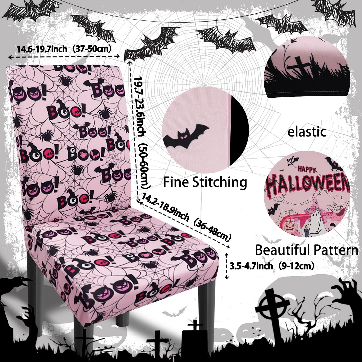 wefrea Halloween Chair Covers Set of 6 Ghost Dining Chair Covers for Party Kitchen Removable Seat Cover for Chairs Halloween Decorations Indoor