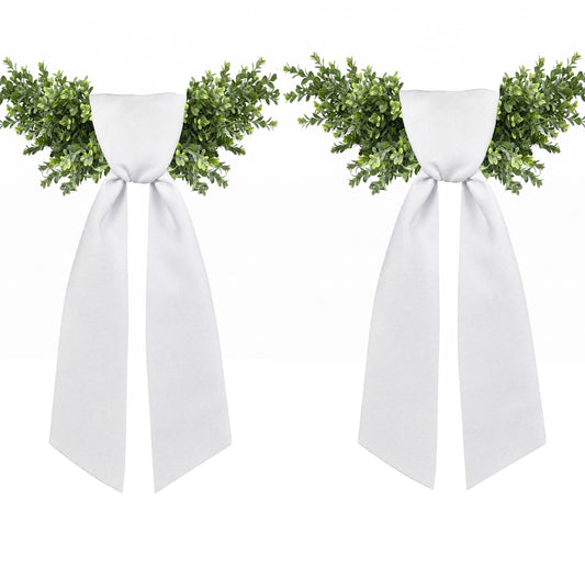 Presentastic 2 Pcs White Wreath Sash for Front Door, Embroidery Blank Wreath Sashes, Textured Twill Finish Sash Ribbon Accessories for Flower Bouquet Garland Yard Doorway Wedding Xmas, 4.5 x 57 Inches