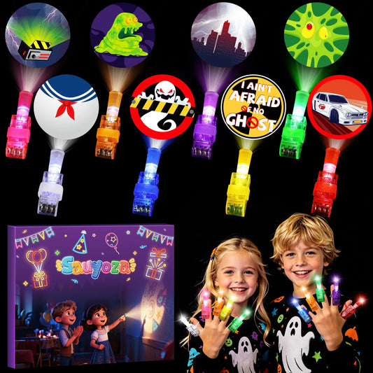 Sauyoza 36 Pack Green Ghost Party Favors LED Finger Lights for Kids, Green Ghost Themed Goodie Bag Stuffers, Classroom Treasure Box Prizes, Glow in the Dark Ghost Party Supplies