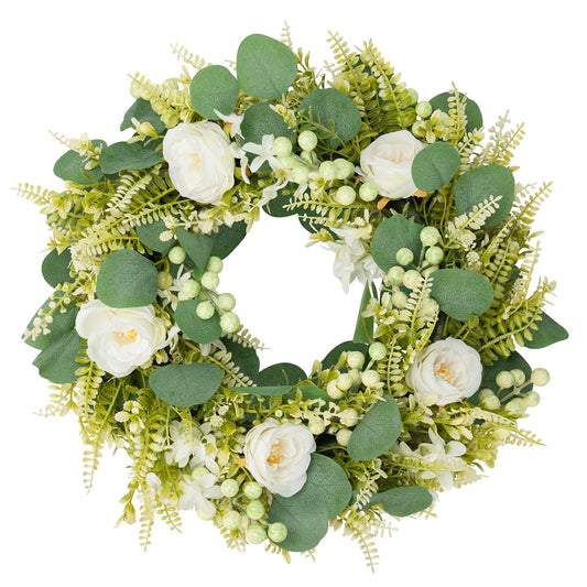 IPLNTS Spring Summer Wreaths for Front Door Artificial Rose Eucalyptus Berries Green Wreath Spring Summer Door Wreath for Farmhouse Wedding Festival Party Indoor Outdoor All Season Home Decor