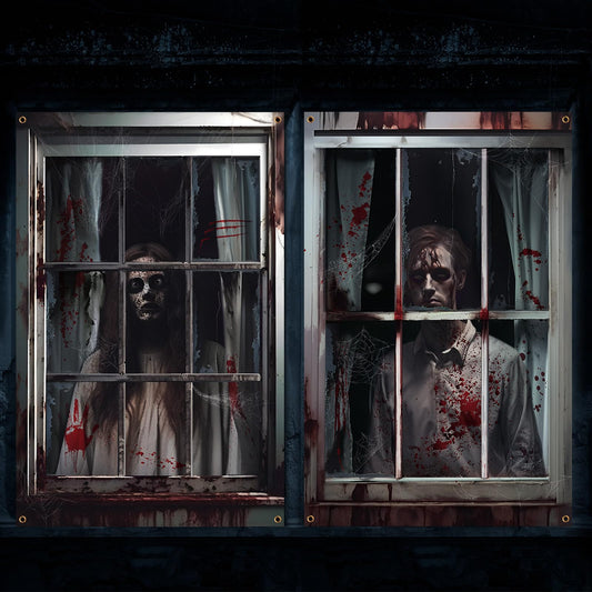Newwiee 2 Pcs Scary Halloween Curtain Window Silhouette Cover Decoration Theme Poster for Indoor Outdoor Party Wall Door(Blood Ghost)