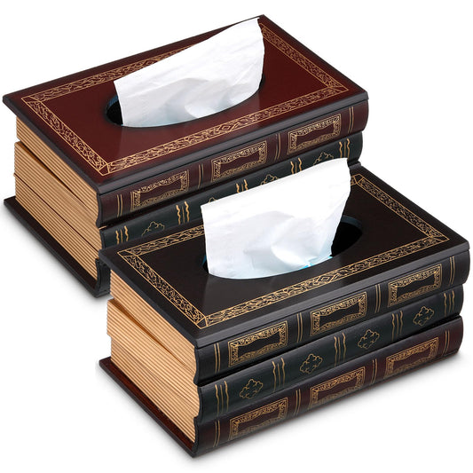 Teenyyou 2 Pcs Wooden Retro Book Tissue Box Cover Antique Tissue Box Cover Rectangular Classical Novelty Toilet Paper Holder Dispenser Medieval Home Decor for Bathroom Living Room Office Car Kitchen