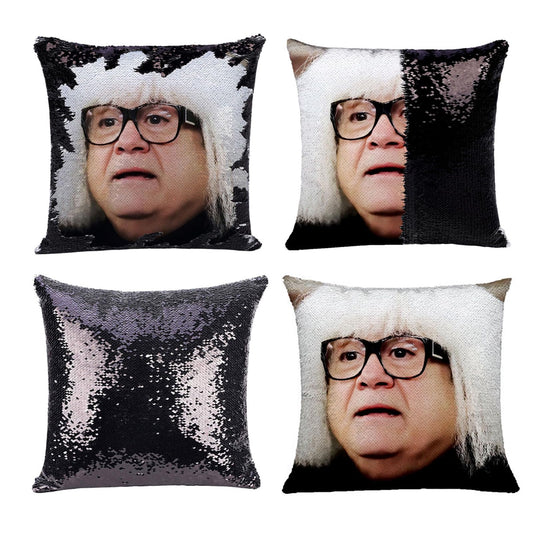 DIY Office Sequin Pillows Cover Magic Reversible Sequin Pillowcase Home Decorative Cushion Cover for 16×16 Inches (1, Danny 2 Black)