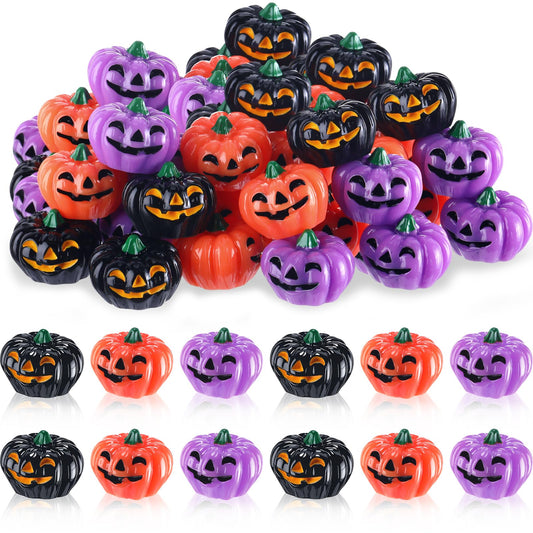 Yalikop 60 Pcs Mini Resin Pumpkin Halloween Miniature Grimace Pumpkin Tiny Vegetable Decor for Halloween Thanksgiving Fall Harvest Festival Party DIY Craft Home Table Decor(Orange, Purple and Black)