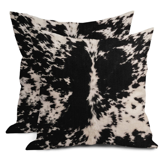 Cowhide Print Pillow Covers 20X20 Inch Black White Cow Spots Decorative Square Pillow Cases Set of 2 Farmhouse Western Home Decor Cotton Linen Throw Pillows For Bedroom Sofa Couch Porch Outdoor
