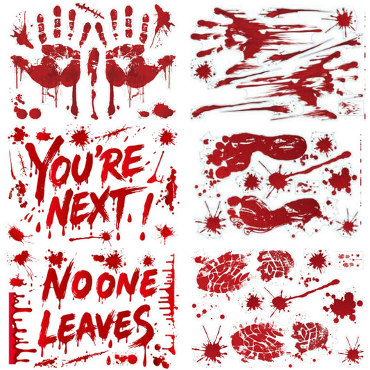 10Sheets Halloween Bloody Handprint Footprint Horrible Stickers， Large Size for Horror Decorations PVC Halloween Decoration for Window Wall Floor Glass