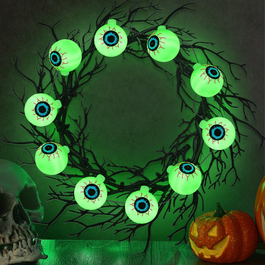 Dingion 18'' Halloween Eyeball Wreath for Front Door Light up Eyeball Wreath Decoration LED Halloween Garland with Black Dead Branch Garland Battery Operated Glowing Creepy Party Favor Wall Outdoor