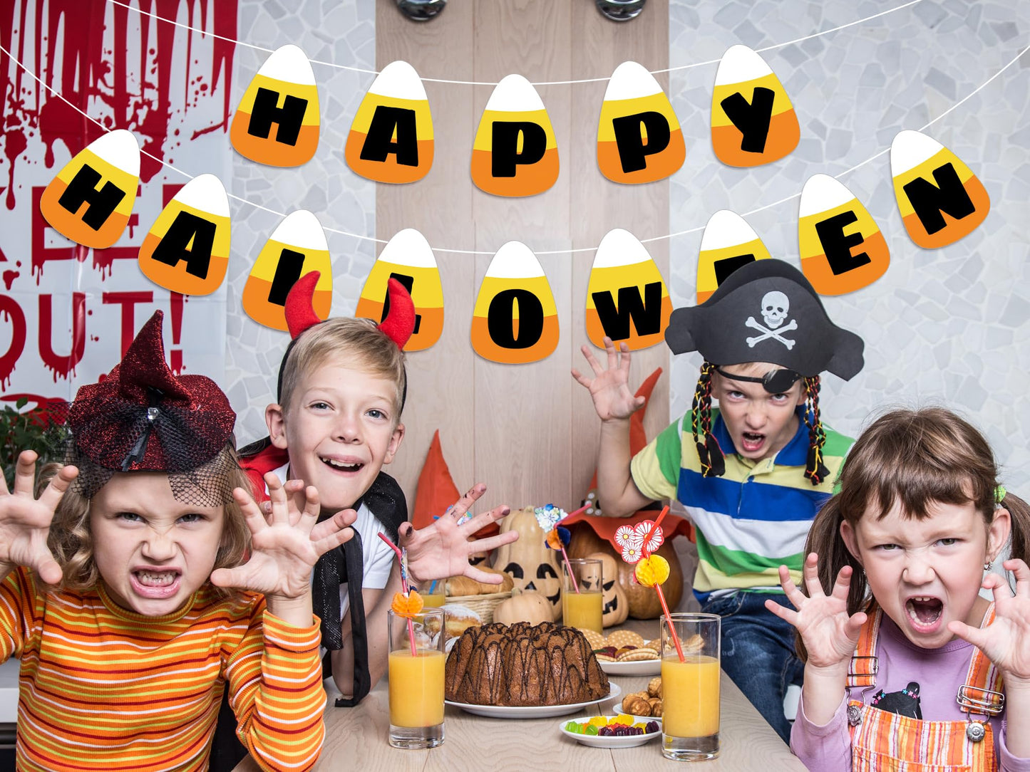 JarThenaAMCS 50Pcs Halloween Cutouts Candy Corn Paper Cut-Outs Halloween Candy Corn Bulletin Board Decor with 100Pcs Glue Points for DIY Art Craft Wall Home Classroom School Party