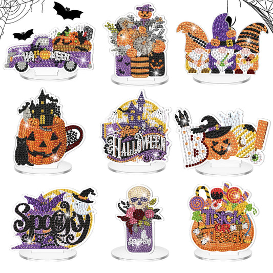 Kosiz 9 Pcs Halloween Diamond Painting Table Decorations Halloween Diamond Art Kits for Adults Double Sided Acrylic Bat Pumpkin Ghost Centerpieces for Tabletop DIY Crafts Gifts Party Decor Home