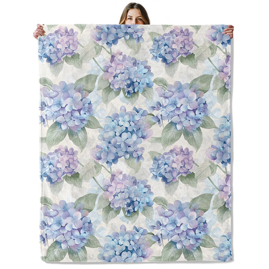 Hydrangea Floral Throw Blanket for Girls Boys Kids Adults, 50x60 in, Cozy Flannel Blanket for Bedroom, Camping, Couch, Room Decor, Fuzzy Warm Soft Gifts