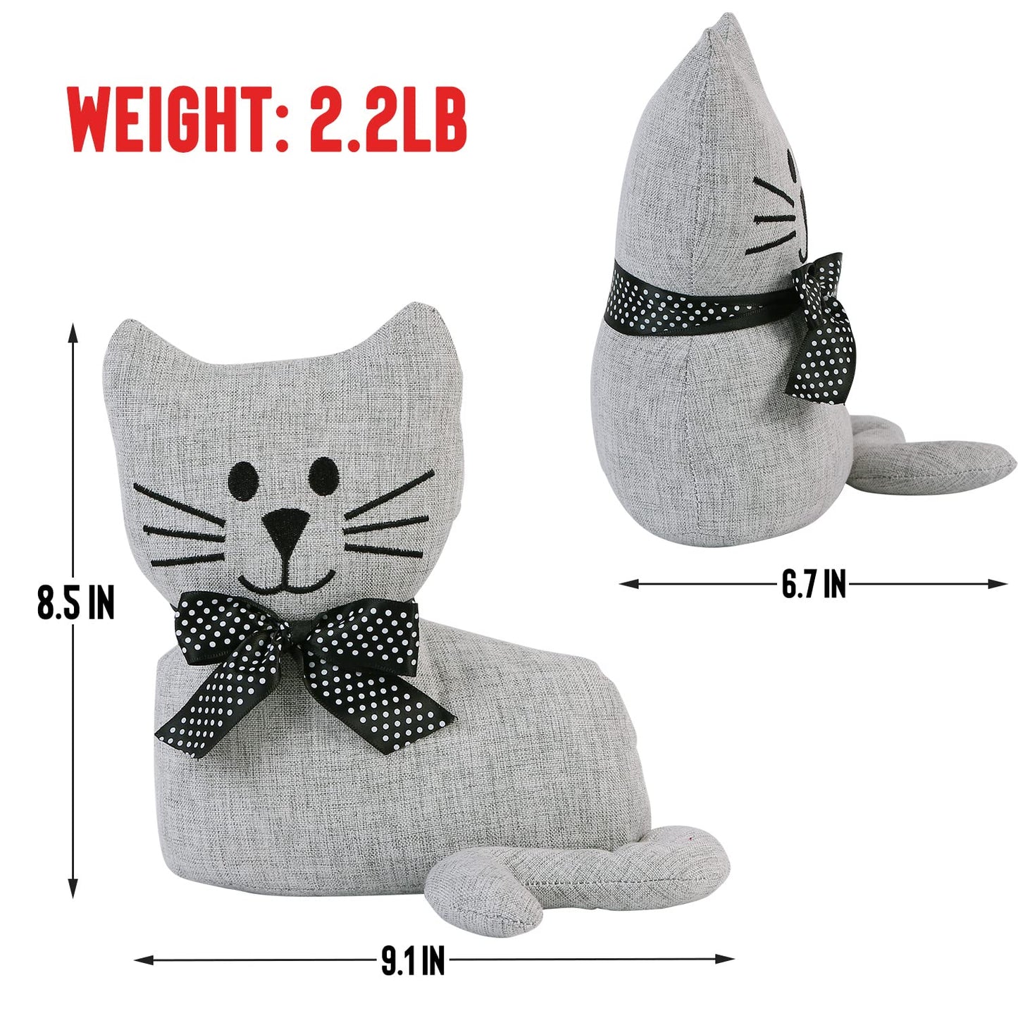 SANFERGE Cute Decorative Door Stopper for Home and Office Floor Door Stops, Fabric Animal Weighted Heavy Wall Protectors, Gray Cat
