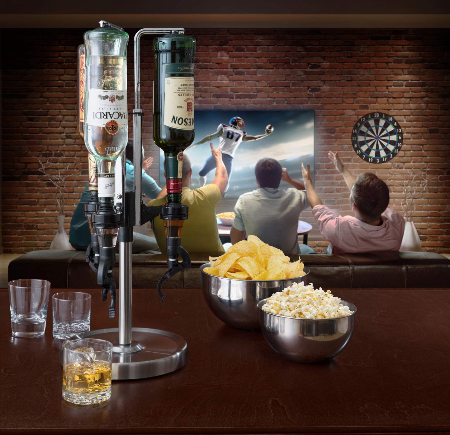 OGGI Professional 3-Bottle Revolving Liquor Dispenser, Stainless Steel
