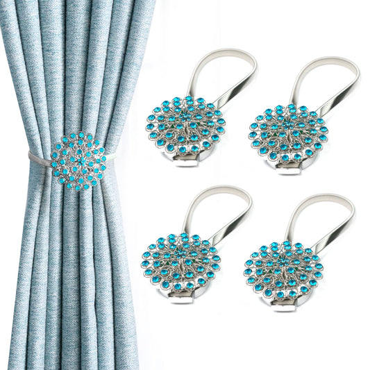 4 Packs Curtain Magnetic Buckle Spring Window Decoration Curtain Tie Rope for Home Office Decoration (Peacock Blue)