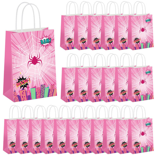 Henoyso 24 Pcs Pink Spider Party Favor Goodie Bags with Handles Pink Ghost Theme Birthday Decorations Treat Candy Snack Gift Bags for Baby Shower Birthday Party Supplies