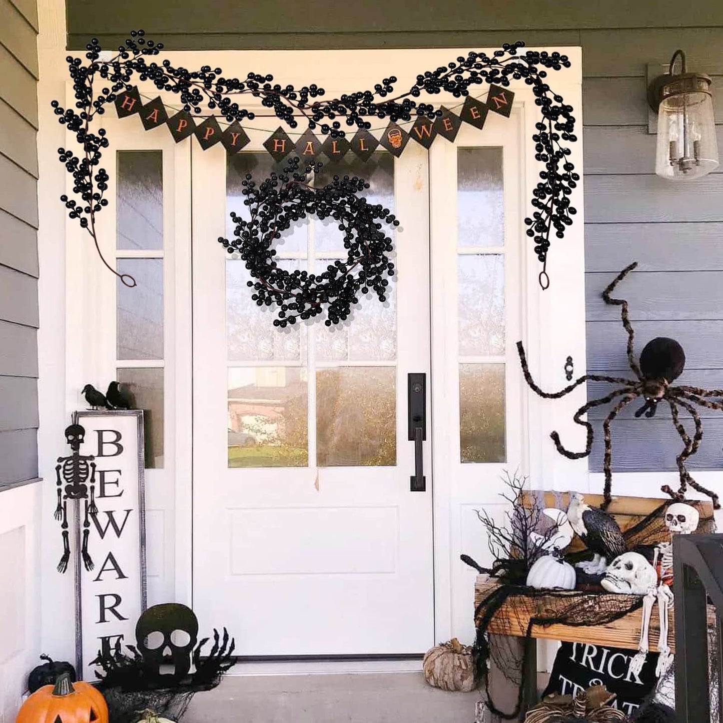 RECUTMS Berry Garland Artificial Black Berry Garland 5.9FT Garlands with Bendable Stems for Christmas Halloween Holiday Fireplace Stairs Table Decor