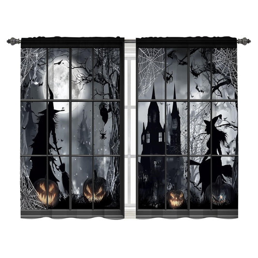 Worltoldb Halloween Witch Kitchen Curtains Cafe Curtains for Bathroom Dining Room Living Room Pocket Window Drapes 2 Panels Set 28"x36"