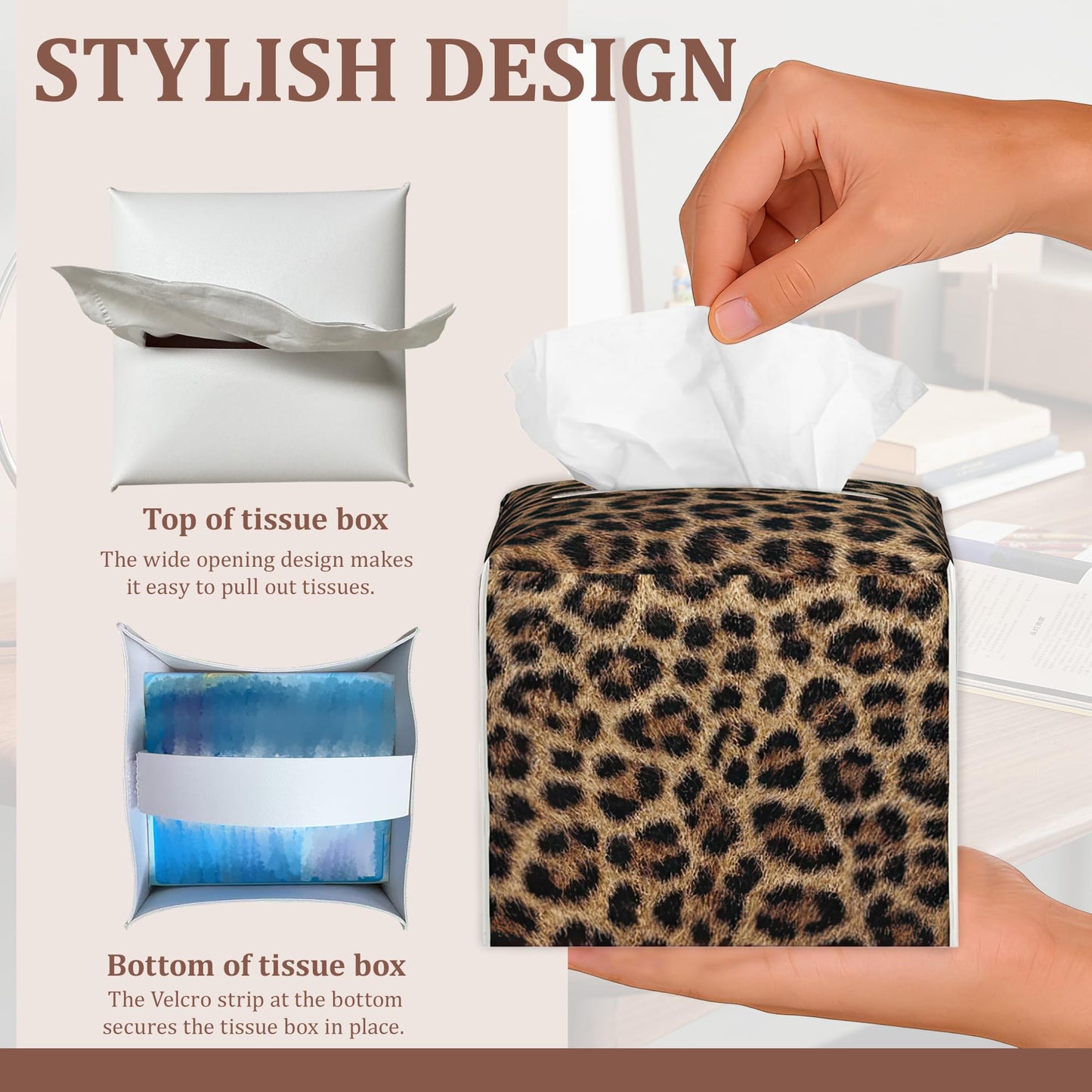 Leopard Prints Tissue Box Cover 2Pcs PU Leather Tissue Box Holder for Home, Square Tissue Holder for Harvest Autumn Season Halloween Thanksgiving Gift