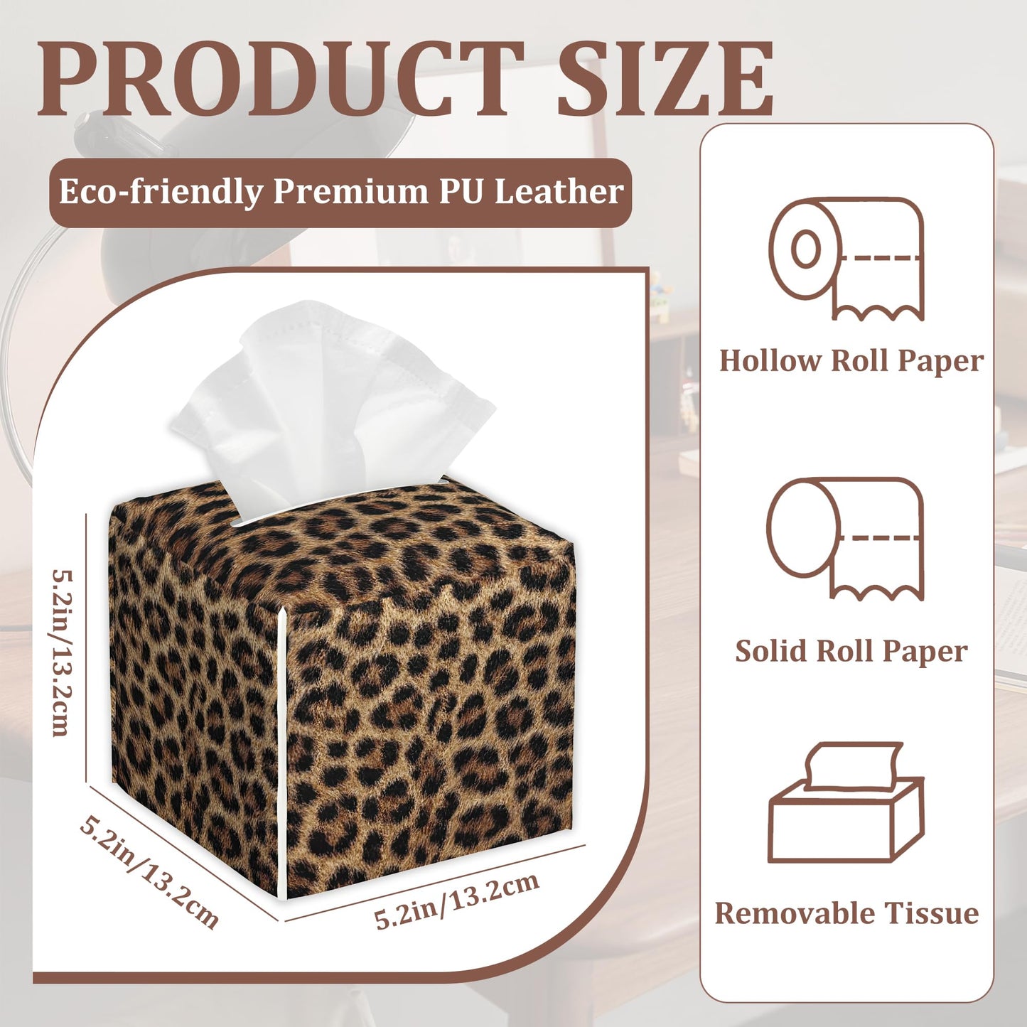 Leopard Prints Tissue Box Cover 2Pcs PU Leather Tissue Box Holder for Home, Square Tissue Holder for Harvest Autumn Season Halloween Thanksgiving Gift