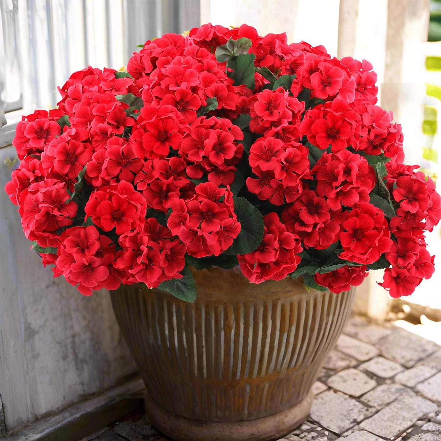 Hananona 18 Pcs Artificial Flowers for Outdoors, Faux Silk Geraniums Indoor, Realistic Wild Flower for Planter, Front Door, Porch, Patio, Yard, Garden
