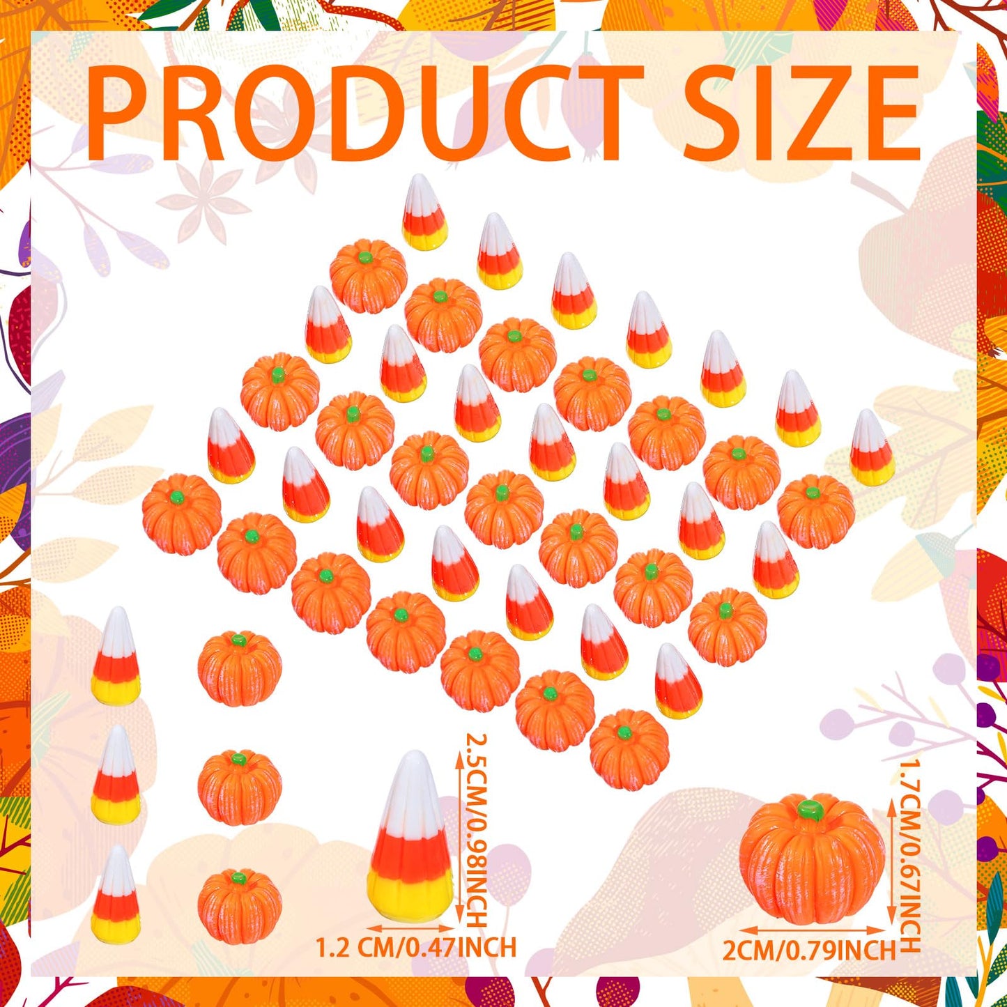 Wettarn 60 Pcs Fake Candy Corn Pumpkin Fall Resin Mini Pumpkin Halloween Resin Charms for Craft Making Artificial Candy Decorations for DIY Halloween Fall Thanksgiving Handmake Decor