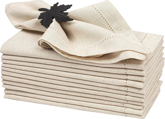 Flax Linen Napkins Set of 12-18x18 Inch Reusable Cloth Dinner Napkins - Natural Color Table Napkin for Dining, Wedding, Parties, Mothers Day, & Everyday Use - Soft, Durable, Eco-Friendly Fabric