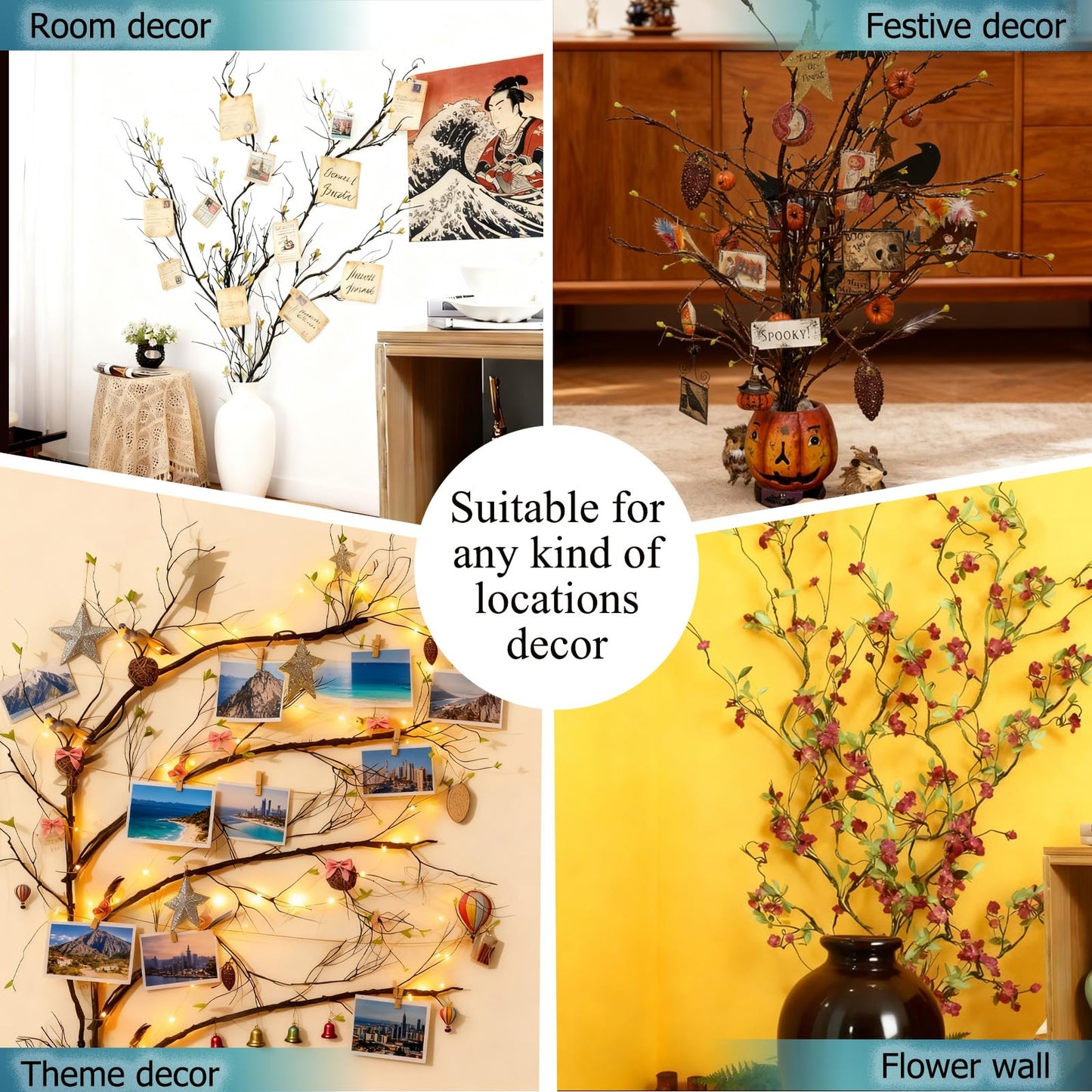 118 Inches Artificial Fake Tree Branches for Decoration, Malleable Floral Tree Branches with Sprout, Twigs Vines Ivy Rattan Grapevines Wall Fake Hanging Plants, Arch Jungle for Home Wedding