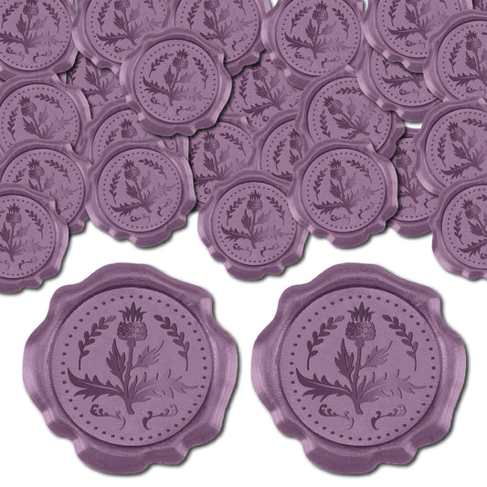 CRASPIRE 50pcs Thistle Wax Seal Stickers Violet Flower Decoration Stickers Vintage Adhesive Envelope Sealing Stickers for Wedding Gift Wrapping Birthday Greeting Cards Making Christmas