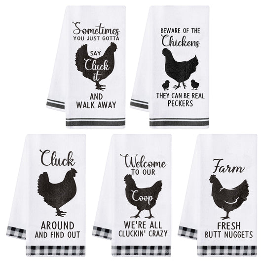 R HORSE 5Pcs Funny Chicken Kitchen Dish Towel Set Absorbent Quick Dry Cloth Dish Tea Towels Reusable Bar Hand Dishcloths Decor for Bathroom Kitchen Home Supplies