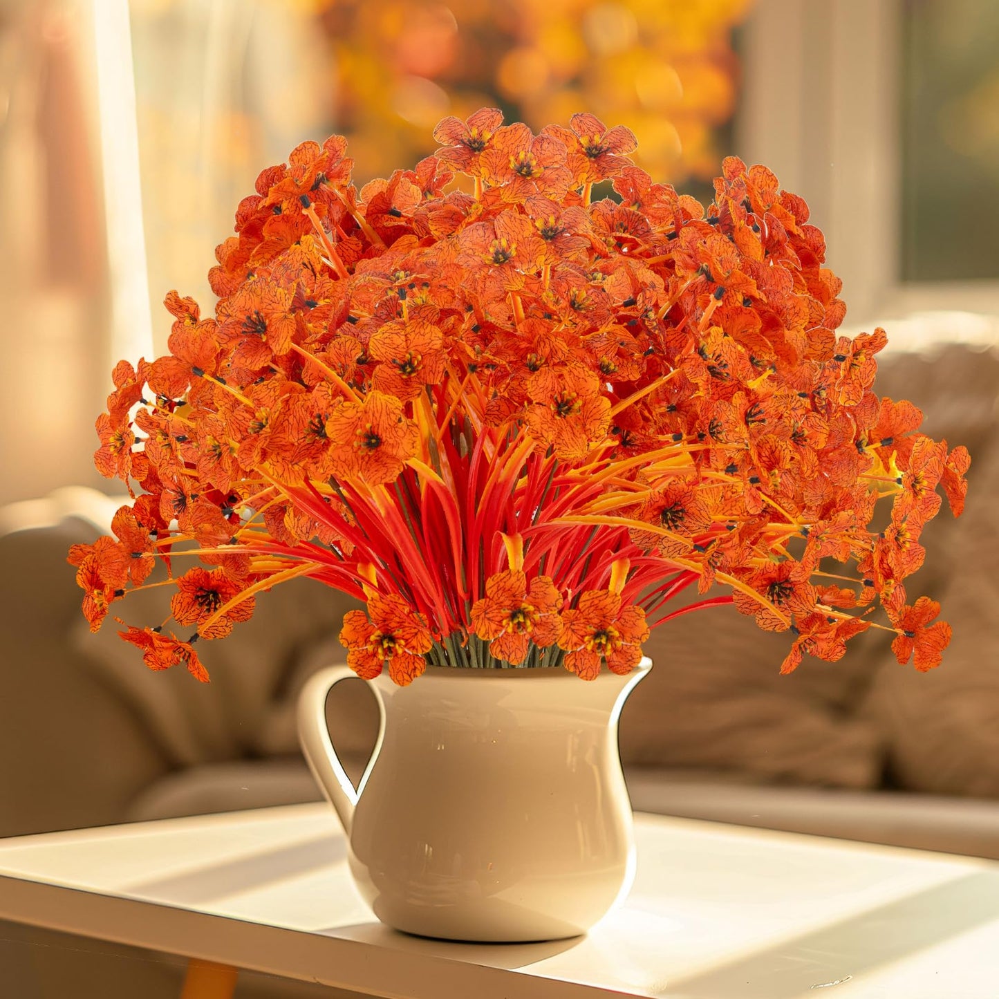 JEMONG 20 Bundles Artificial Fall Flowers No Fade Faux Autumn Plants Fake Flowers No Fade Faux Plastic Plants Thanksgiving Harvest Decoration (Fall Red)