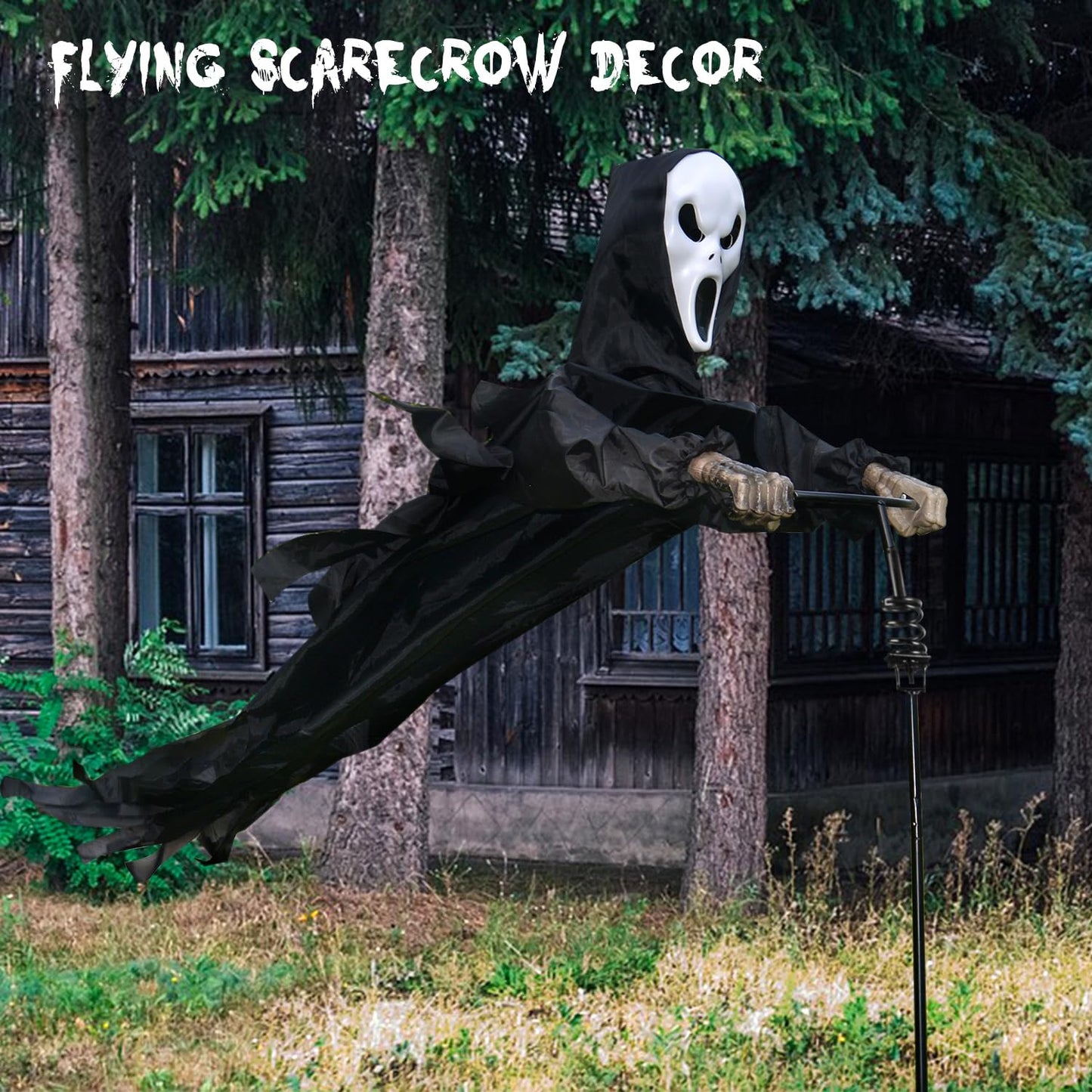 LarpGears Halloween Scarecrow Rotatable Ghost of Death Outdoor Decoration, 7.5Ft Flying Ghost for Garden, Porch, Yard