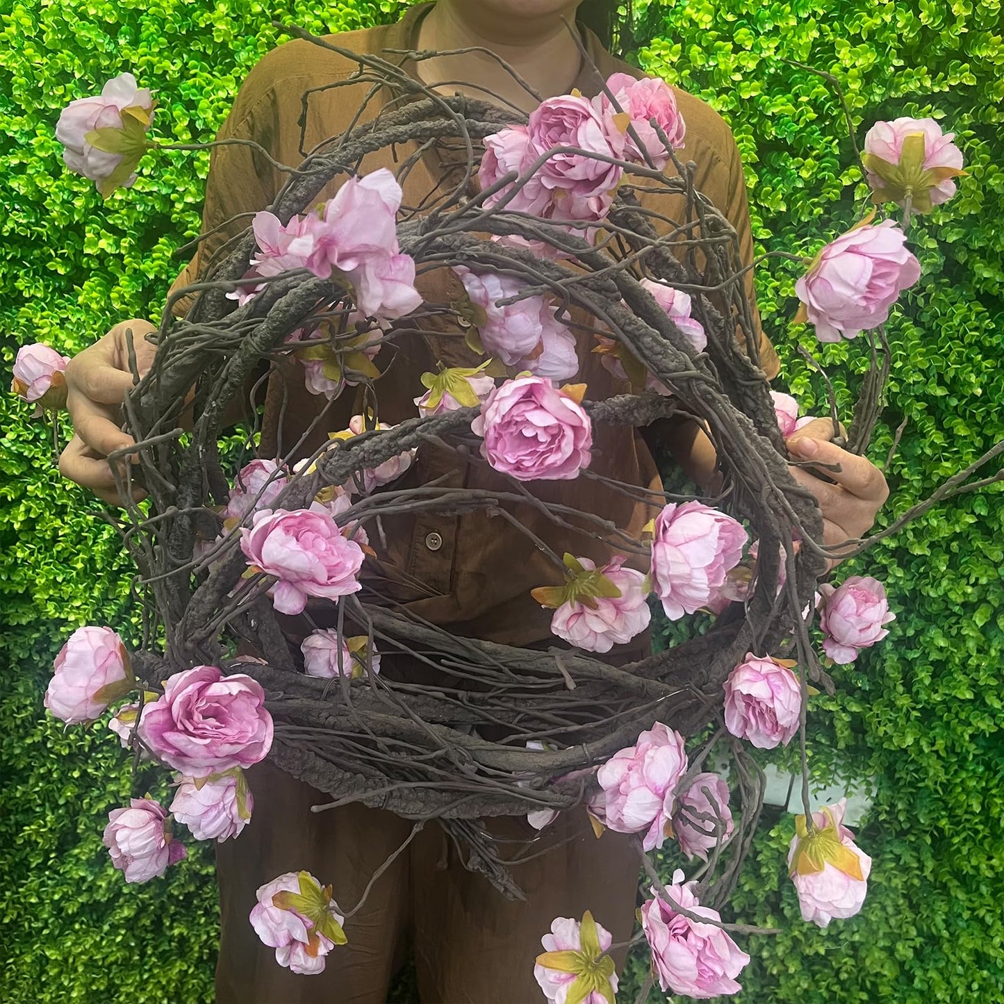 (2pcs) Flexible 118 inch Large Flexible Artificial Tree Fall Vines Twine Wood Branches with Peony Flowers Garland Twig Reptile Climbing Fake Plants for Wedding Arch Christmas Wall Door Hanging