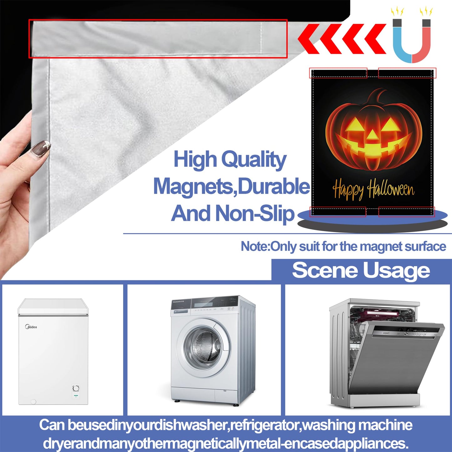 Halloween Spooky Pumpkin Dishwasher Magnet Cover,Front Dishwasher Cover Decoration Reusable Decorative Magnetic Cover for Home Kitcen Appliance 23x26 Inch