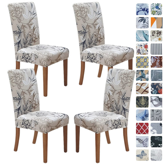 SPRINGRICO Chair Covers for Dining Room Set of 4, Stretch Dining Chair Cover, Washable Spandex Kitchen Parsons Chair Slipcovers, Removable Seat Protector for Home or Party (4 Pack, Floral Beige)