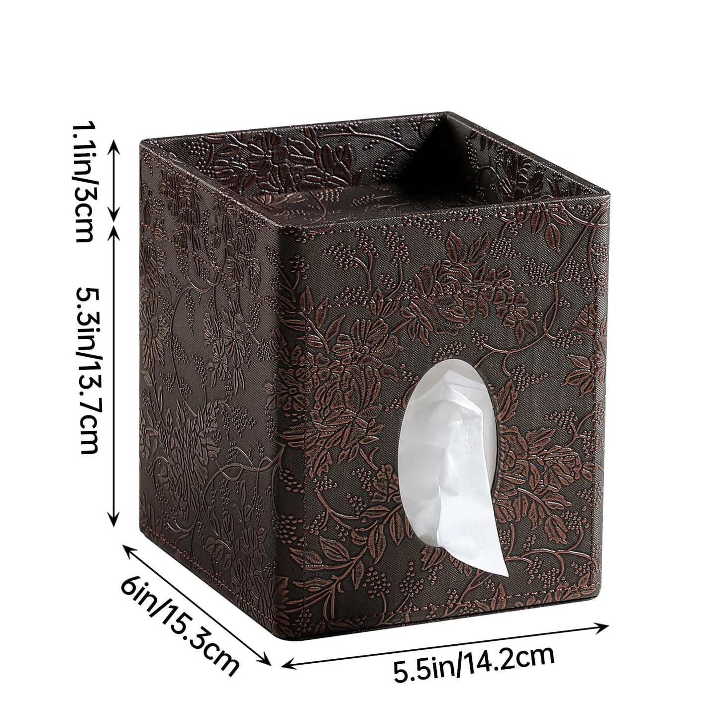 Square Tissue Box Cover, Stylish Leather Tissue Box Holder with Storage Tray, Decorative Tissue Rack Storage Box for Living Room, Bedroom, and Office Desk(Brown Grape Pattern)