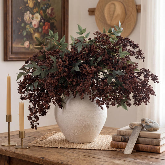 Suncalla 3 Pcs Brown Artificial Nandina Berry Stem for Vase, 47 Inch Dusty Plum Faux Berry Spray Fake Plant Branches with Stems Filler Farmhouse Fall for Home Decor Wedding Holiday Table Mantel Shelf