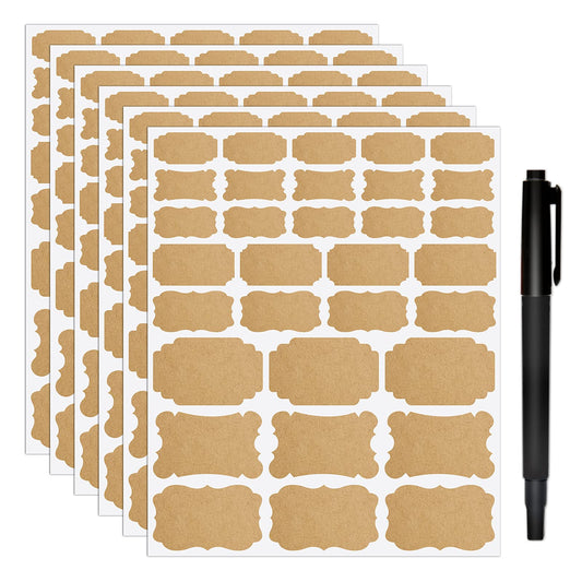 Nardo Visgo Natural Brown Kraft Bottle Labels,Assorted Size Self-Adhesive Removable Kraft Paper Sticker Labels for Essential Oil Bottles,Gift Tags,Mason Jars or Storage Bins,Free Black Marker,192pcs